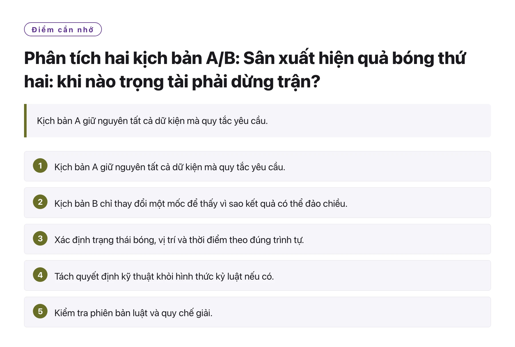 Phân tích hai kịch bản A/B: Sân xuất hiện quả bóng thứ hai: khi nào trọng tài phải dừng trận?——全文要点速览
